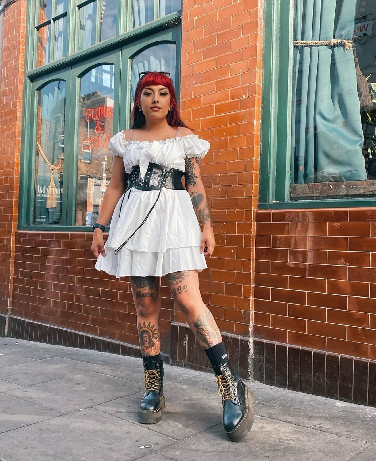 White Tiered Ruffle Dress With Corset Belt — Cute Emo Outfits