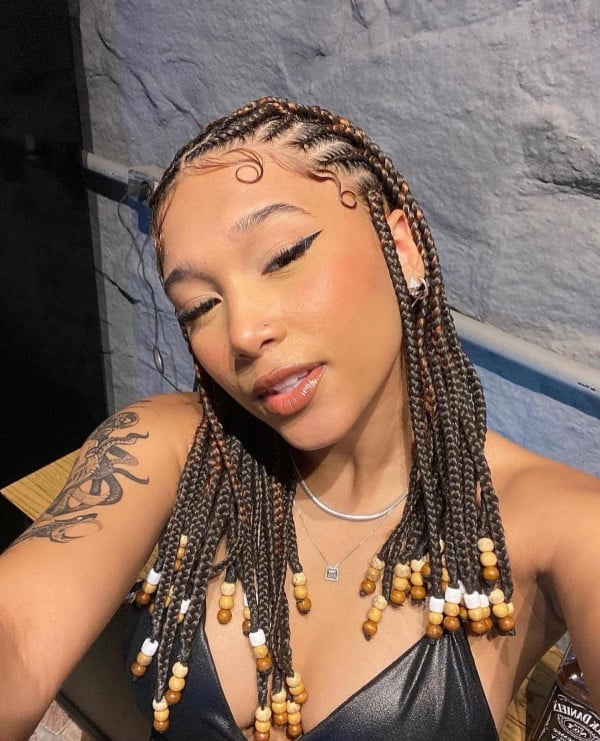 Shoulder-Length Fulani Braids with Curls and Beads, Collarbone Shoulder-Length Fulani Braids with Curls and Beads, Collarbone — Cute Fulani Braids