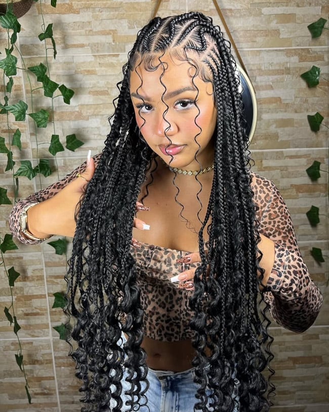 Fulani Braids with Heart Parting and Curly Extensions Fulani Braids with Heart Parting and Curly Extensions — Cute Fulani Braids