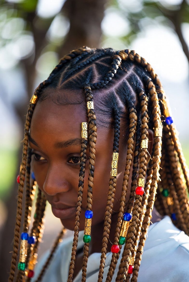 Mid-Back Fulani Braids with Brown and Blonde Highlights and Beads Mid-Back Fulani Braids with Brown and Blonde Highlights and Beads — Cute Fulani Braids