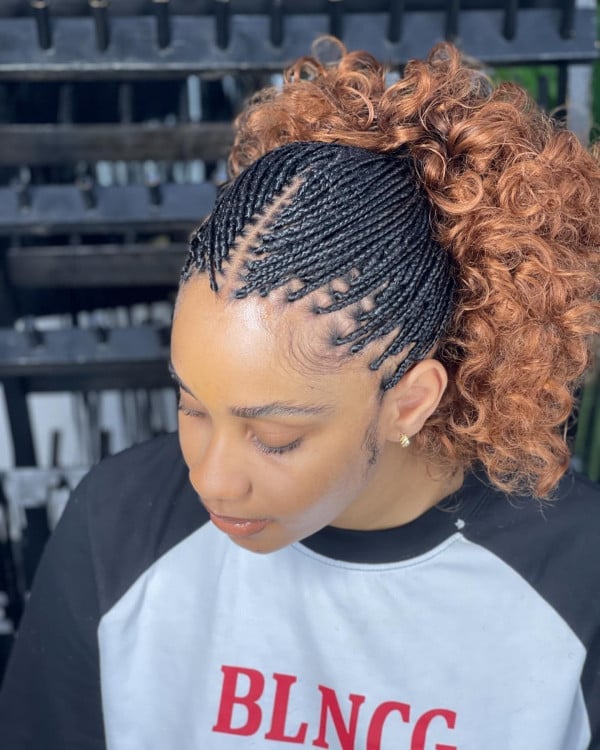 Mid-Back Fulani Braids Ponytail with Loose Curls Mid-Back Fulani Braids Ponytail with Loose Curls — Cute Fulani Braids