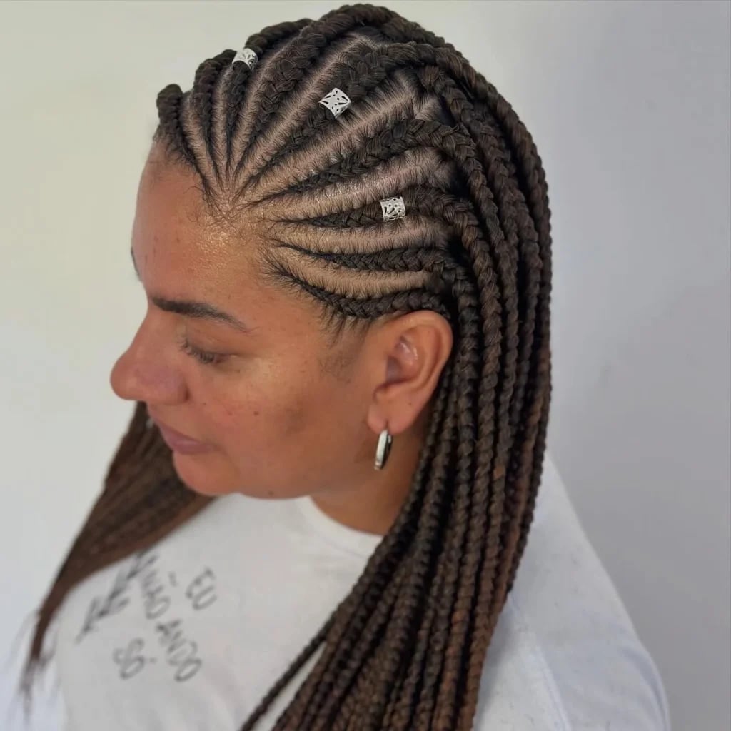Mid-Back Dark Brown Fulani Braids with Square Beads Mid-Back Dark Brown Fulani Braids with Square Beads — Cute Fulani Braids