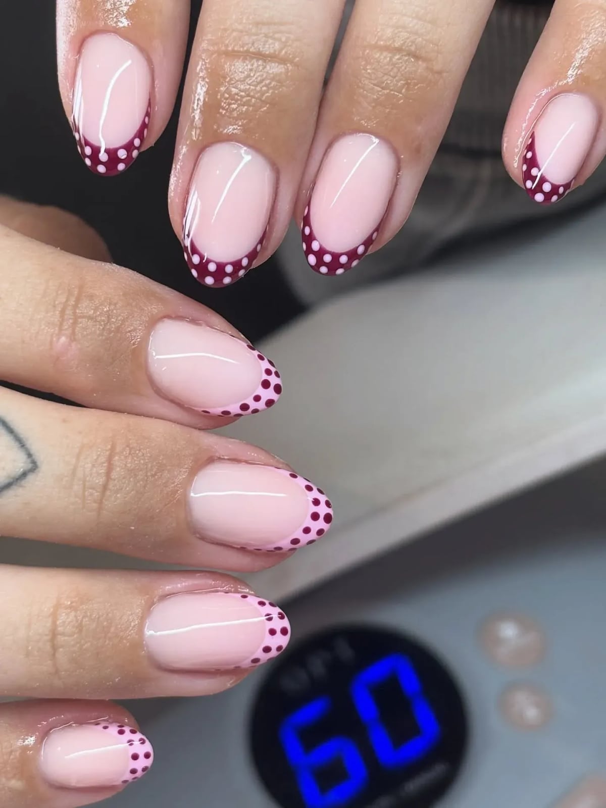 Medium Square Pink Burgundy Polka Dot French Nails Medium Square Pink Burgundy Polka Dot French Nails — Cute Gel Nails
