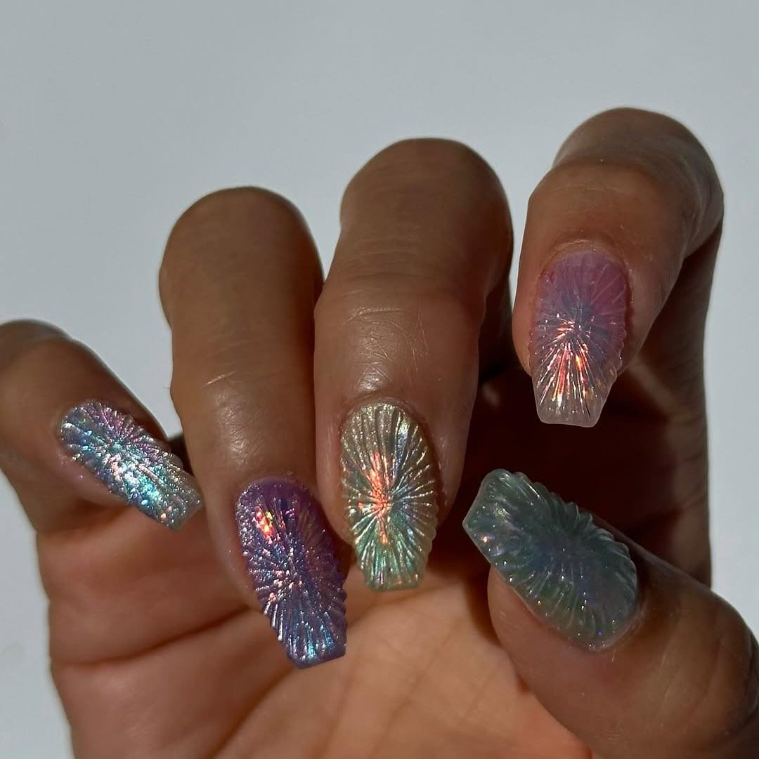 Medium Coffin Iridescent Textured Nails Medium Coffin Iridescent Textured Nails — Cute Gel Nails