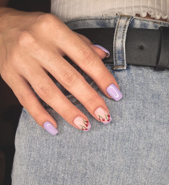 Short Square Lavender Cherry Nails Short Square Lavender Cherry Nails — Cute Gel Nails