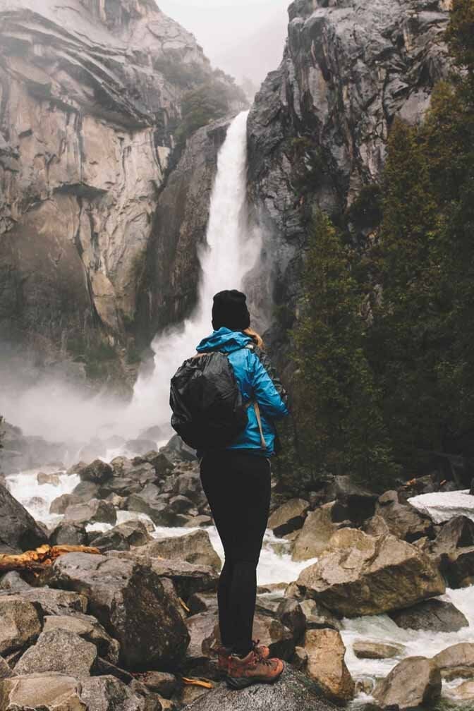 Blue Waterproof Jacket With Black Leggings — Cute Hiking Outfit Inspo