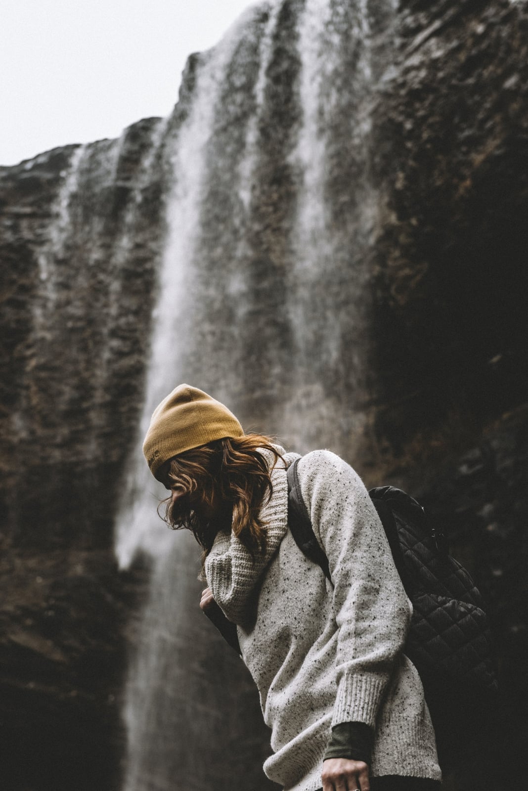 Cream Knit Sweater With Mustard Yellow Beanie — Cute Hiking Outfit Inspo