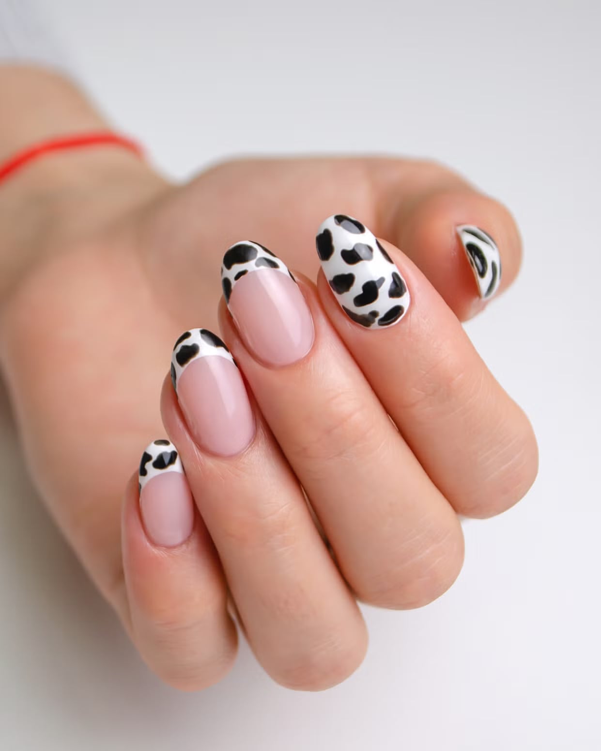 Medium Oval Pink Cow Print French Tips — Cute Medium Nails
