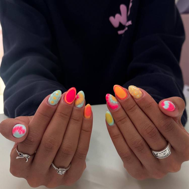 Medium Almond Vibrant Tie-Dye Nails — Cute Medium Nails
