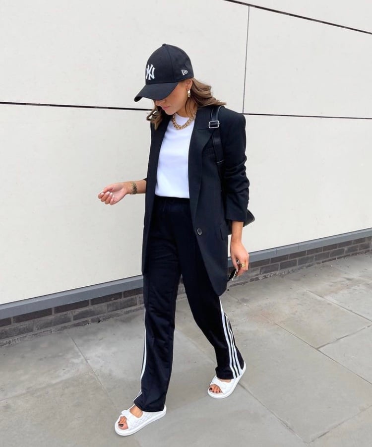 Black Blazer with White Trousers and Sneakers Black Blazer with White Trousers and Sneakers — Cute Outfit Inspo for School