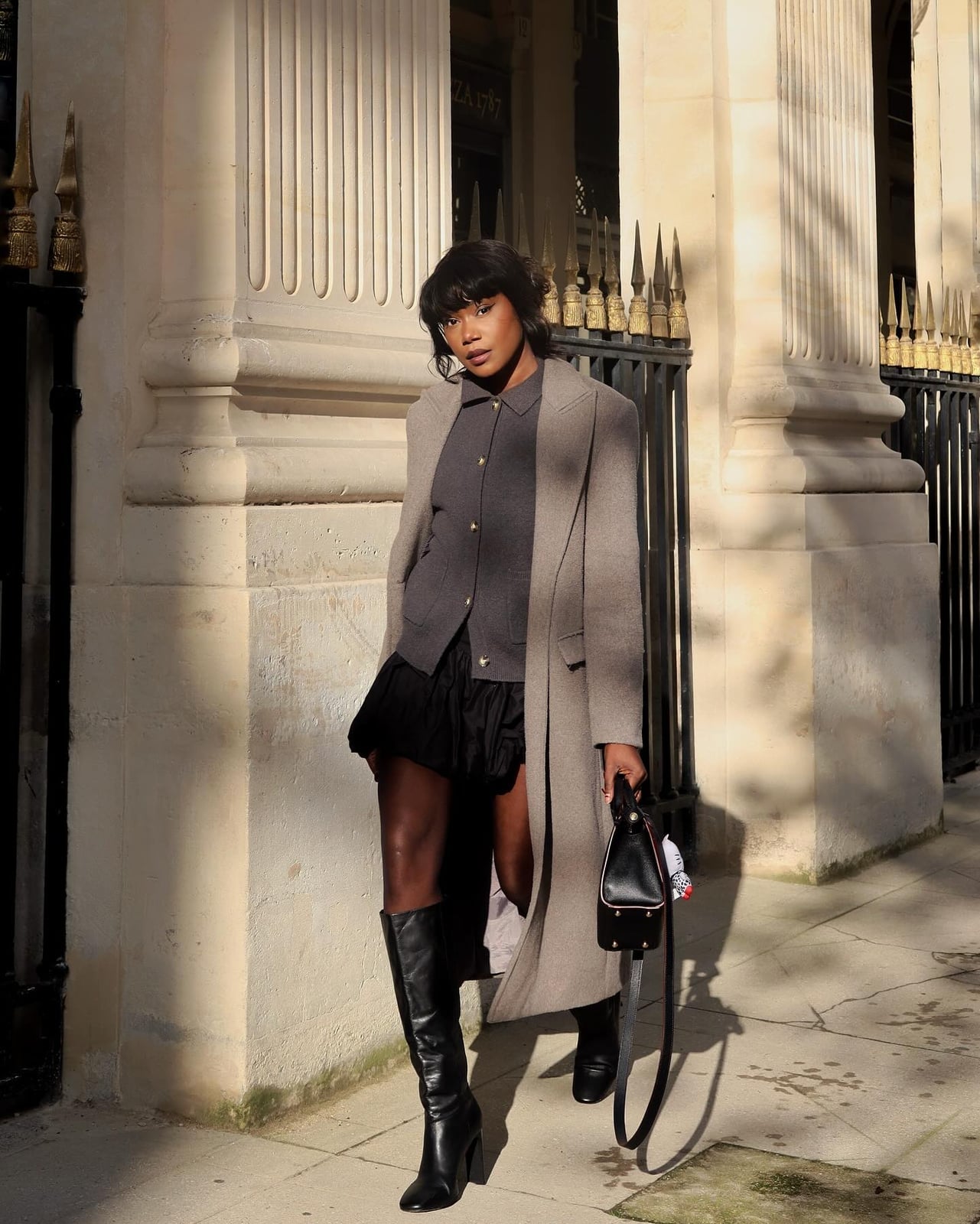 Long Grey Cardigan with Mini Skirt and Boots Long Grey Cardigan with Mini Skirt and Boots — Cute Outfit Inspo for School