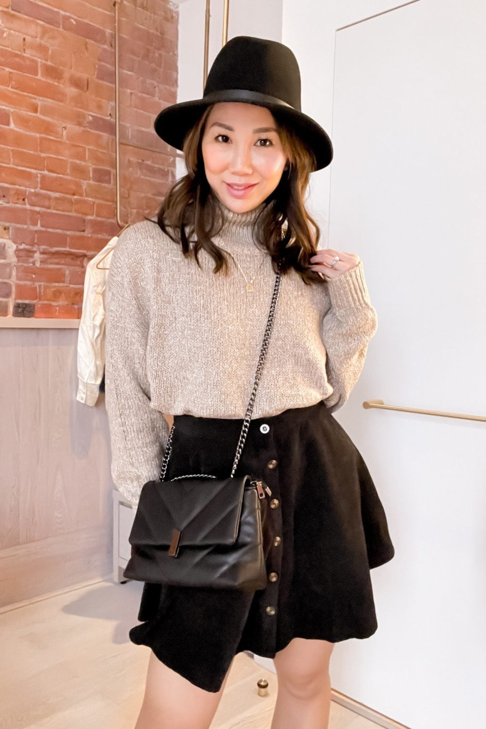Turtleneck Sweater and Flared Skirt for Casual School, Close-Up Take Turtleneck Sweater and Flared Skirt for Casual School, Close-Up Take — Cute Outfit Inspo for School