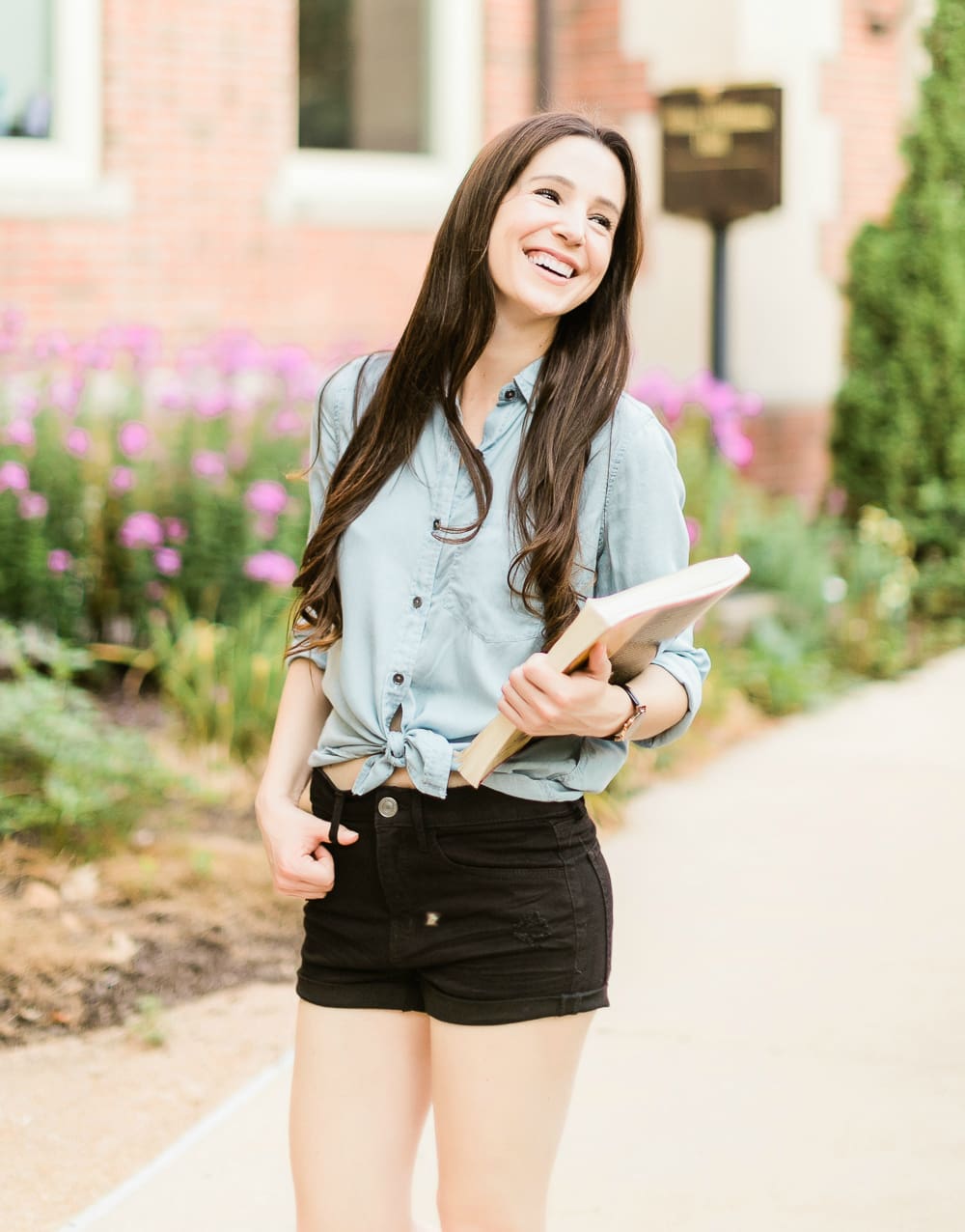 Knotted Shirt with Black Denim Shorts, Office-Safe Version Knotted Shirt with Black Denim Shorts, Office-Safe Version — Cute Outfit Inspo for School