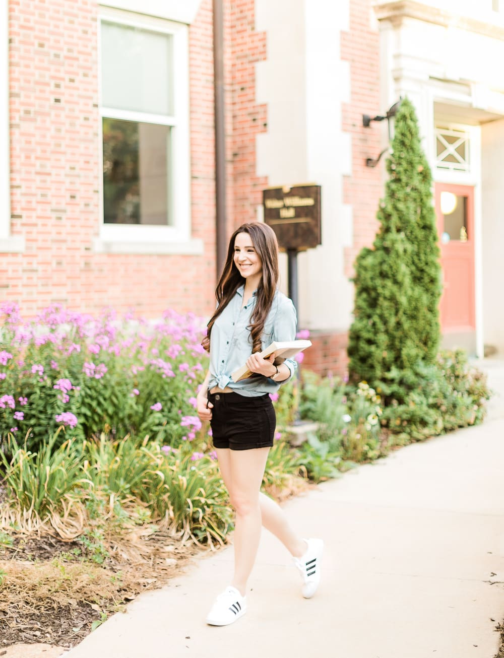 Oversized Light Blue Shirt with Black Shorts and Sneakers Oversized Light Blue Shirt with Black Shorts and Sneakers — Cute Outfit Inspo for School