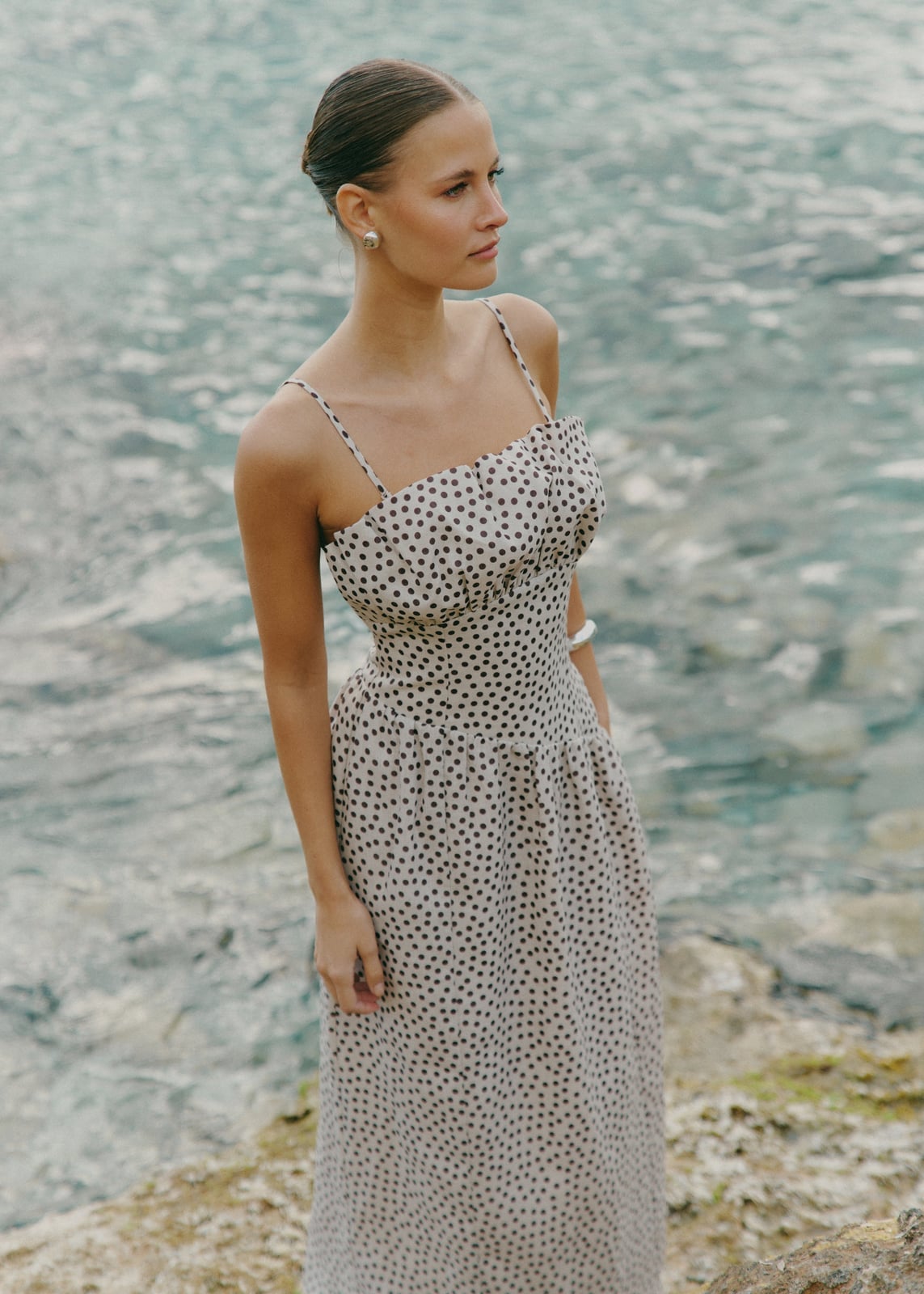 Cream Polka Dot Maxi Dress with Ruched Bust Cream Polka Dot Maxi Dress with Ruched Bust — Cute Polka Dot Outfits