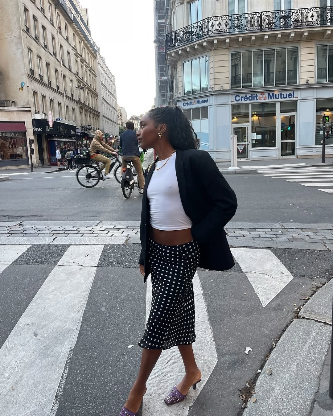 Black Polka Dot Satin Midi Skirt with Crop Top Black Polka Dot Satin Midi Skirt with Crop Top — Cute Polka Dot Outfits