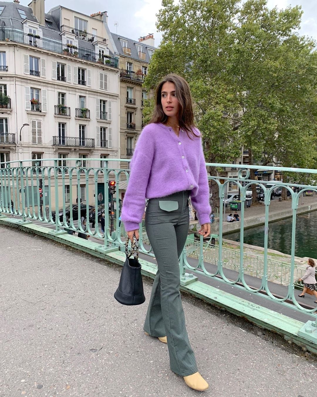 Lilac Oversized Knit Cardigan With Flared Trousers — Cute Purple Outfits