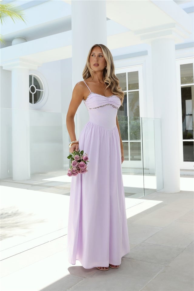 Lilac Chiffon Spaghetti Strap Dress With Lace Trim — Cute Purple Outfits