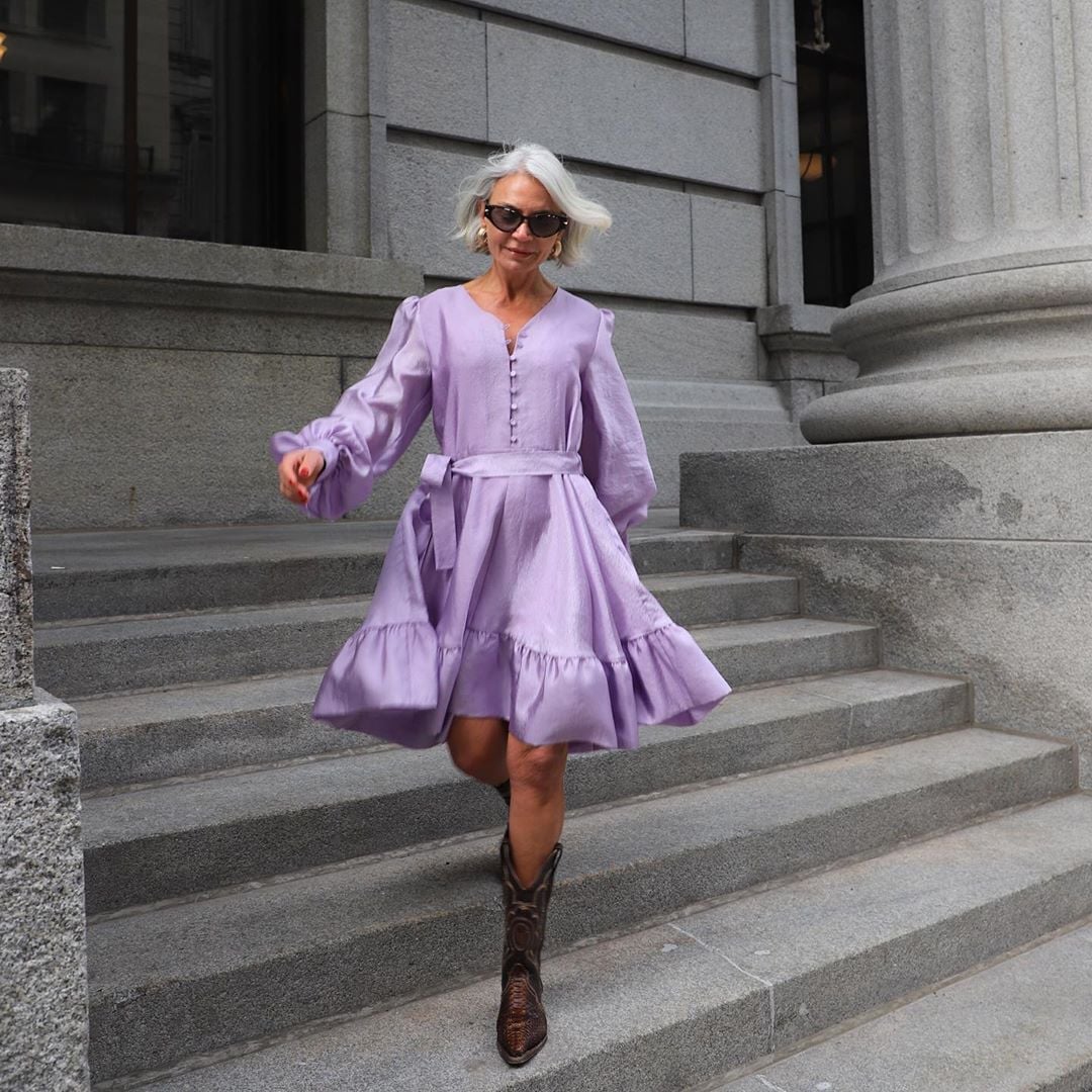 Lavender Linen-Like Mini Dress With Tiered Skirt — Cute Purple Outfits