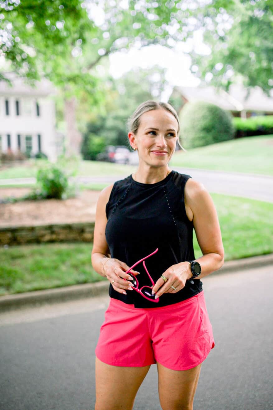 Black Sleeveless Top and Bright Pink Shorts — Cute Running Outfits