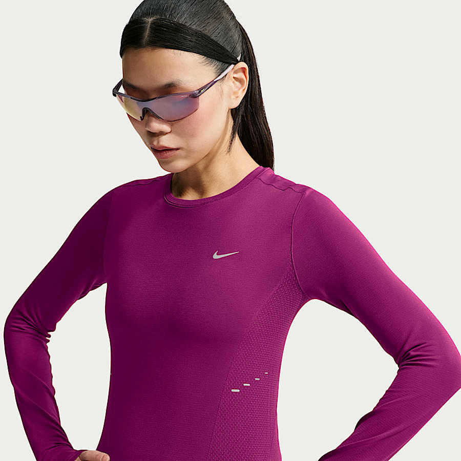 Fitted Purple Long-Sleeve Performance Shirt — Cute Running Outfits