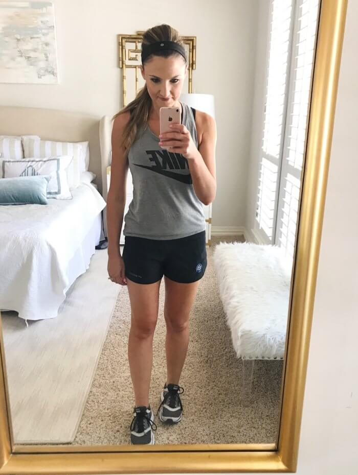 Grey Nike Tank Top and Black Athletic Shorts — Cute Running Outfits