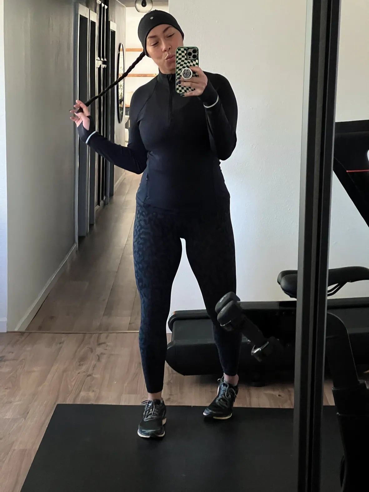 Monochromatic Black with Leopard Print Leggings — Cute Running Outfits