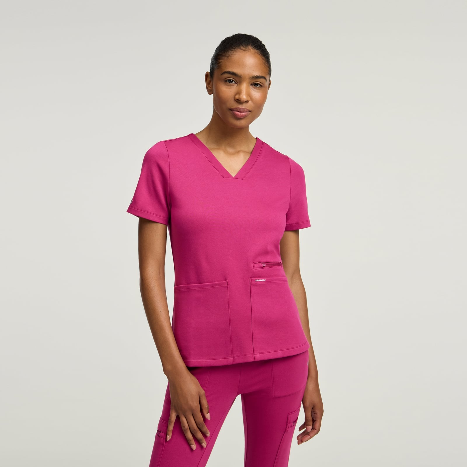Fuchsia V-neck Scrub Top and Pants — Cute Scrubs Outfits