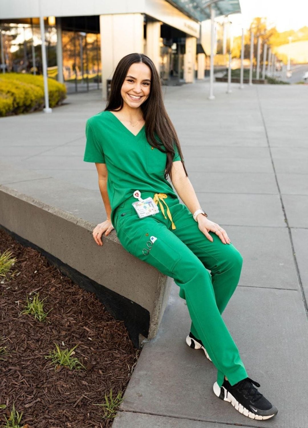Bright Green V-neck Scrub Top and Matching Pants — Cute Scrubs Outfits
