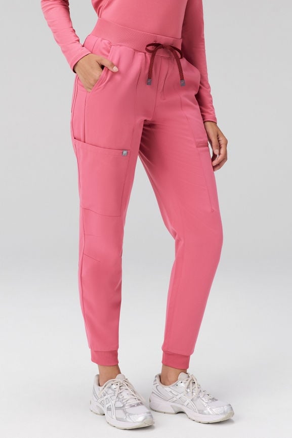Pink Jogger Scrub Pants with Ribbed Cuffs — Cute Scrubs Outfits