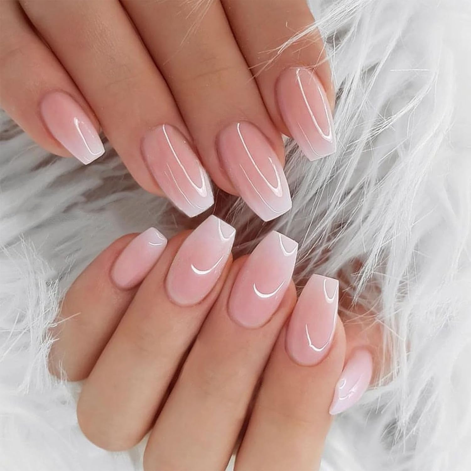 Press on Nails Short Coffin Nails Cute Light Pink French Fake Nails Pink Gradient Semi-Transparent Glue on Nails Acrylic Nails Press ons for Women and Girls 24 Pcs - Walmart.ca
