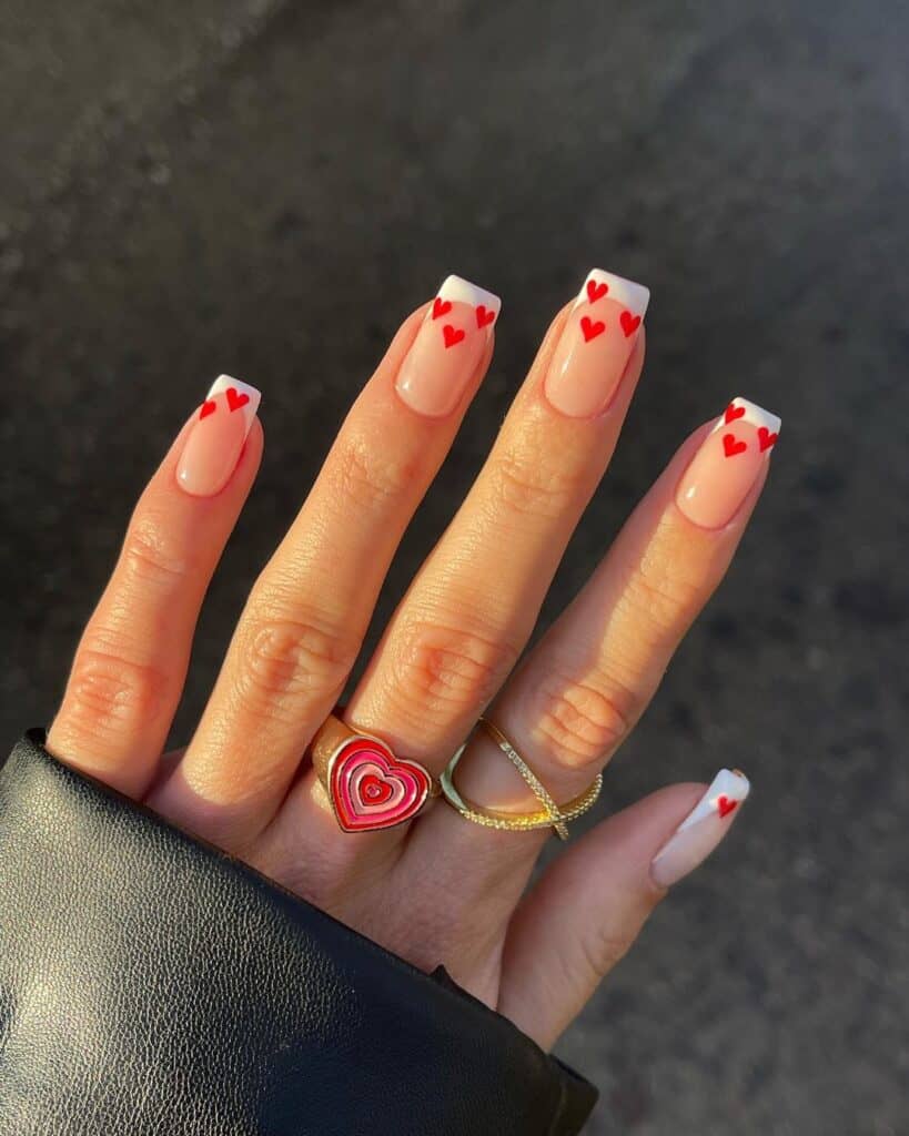 Milky French Heart Accent Short Coffin Nails Milky French Heart Accent Short Coffin Nails — Cute Short Coffin Nails