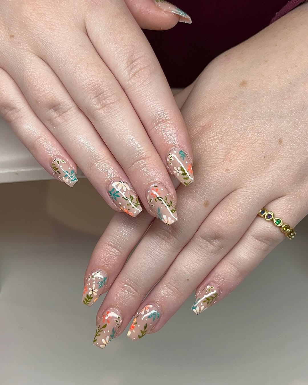 Floral Print Short Coffin Nails Floral Print Short Coffin Nails — Cute Short Coffin Nails