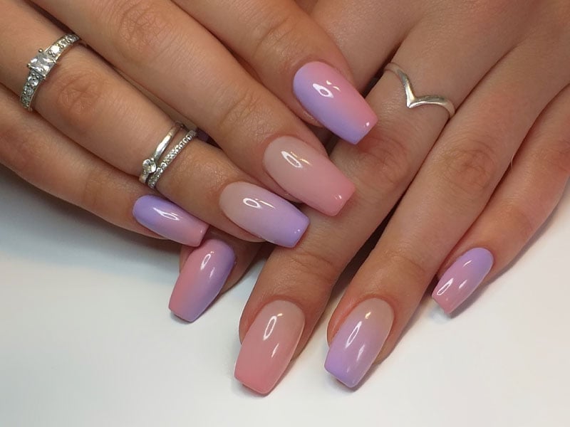 Nude Pastel Purple Gradient Short Coffin Nails Nude Pastel Purple Gradient Short Coffin Nails — Cute Short Coffin Nails