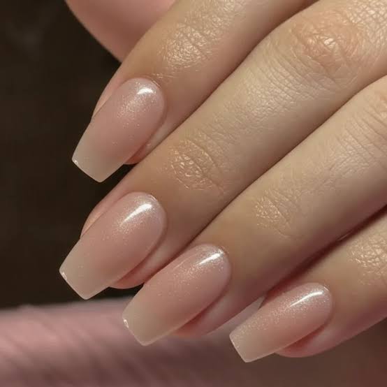 Sheer Nude Milky Shimmer Short Coffin Nails Sheer Nude Milky Shimmer Short Coffin Nails — Cute Short Coffin Nails