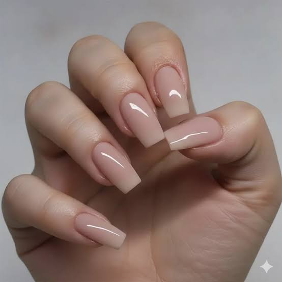 Milky Pink Nude Glossy Short Coffin Nails Milky Pink Nude Glossy Short Coffin Nails — Cute Short Coffin Nails