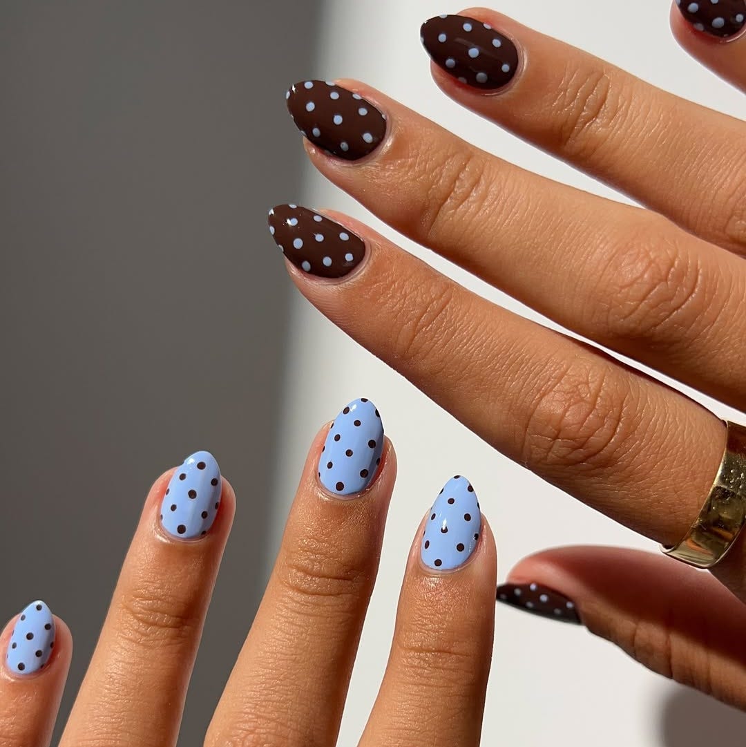Contrasting Polka Dot Almond Nails — Cute Simple Nails