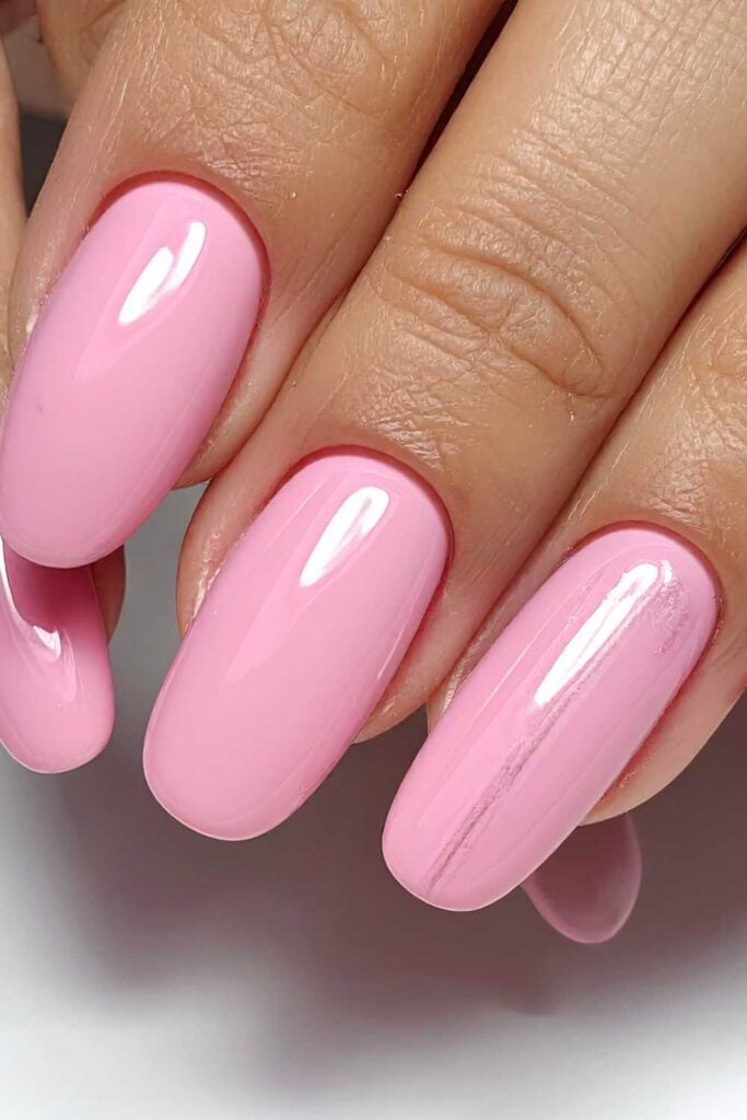 Sheer Light Pink Oval Nails with Subtle Shimmer — Cute Simple Nails