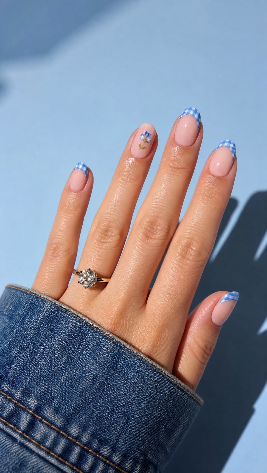 Gingham French Tip Medium Square Nails — Cute Simple Nails