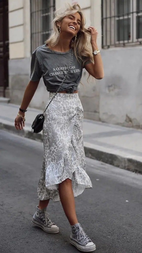 Leopard Print Skirt with Graphic T-Shirt Leopard Print Skirt with Graphic T-Shirt — Cute Simple Outfits