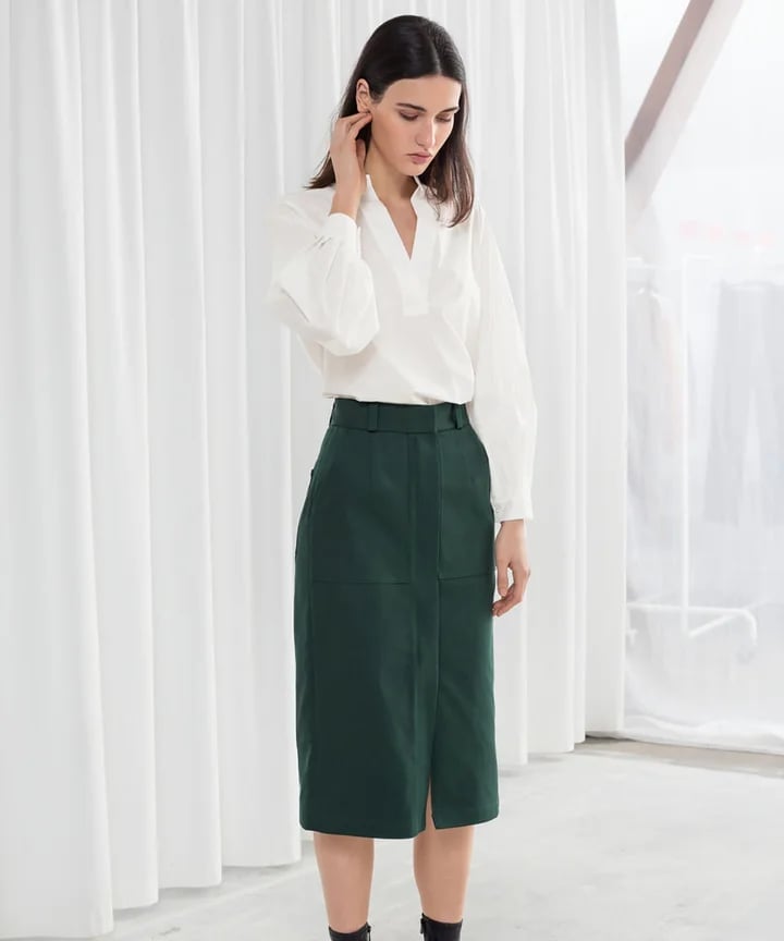 Dark Green Pencil Skirt and White Blouse Dark Green Pencil Skirt and White Blouse — Cute Simple Outfits