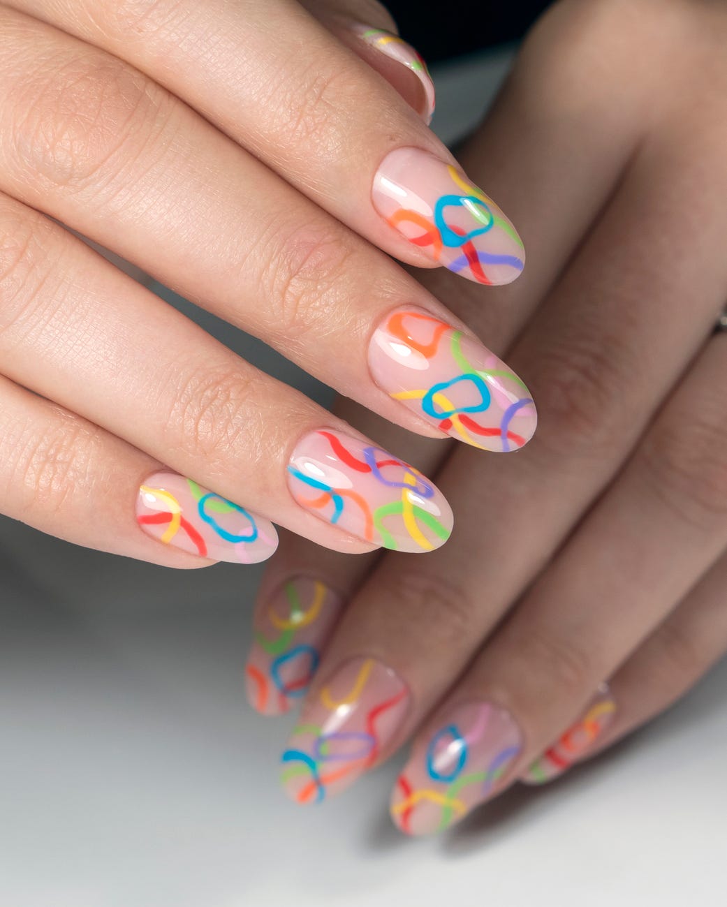 Abstract Colorful Lines Oval Nails — Cute Trendy Nails