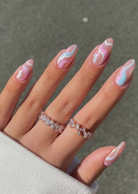 Pastel Swirl Almond Nails — Cute Trendy Nails
