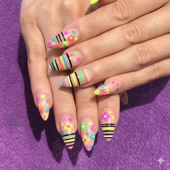 Floral Stripe Stiletto Nails — Cute Trendy Nails