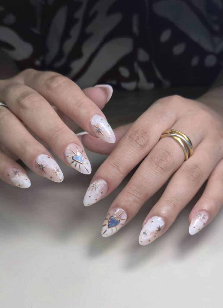 Marble Celestial Heart Almond Nails — Cute Trendy Nails