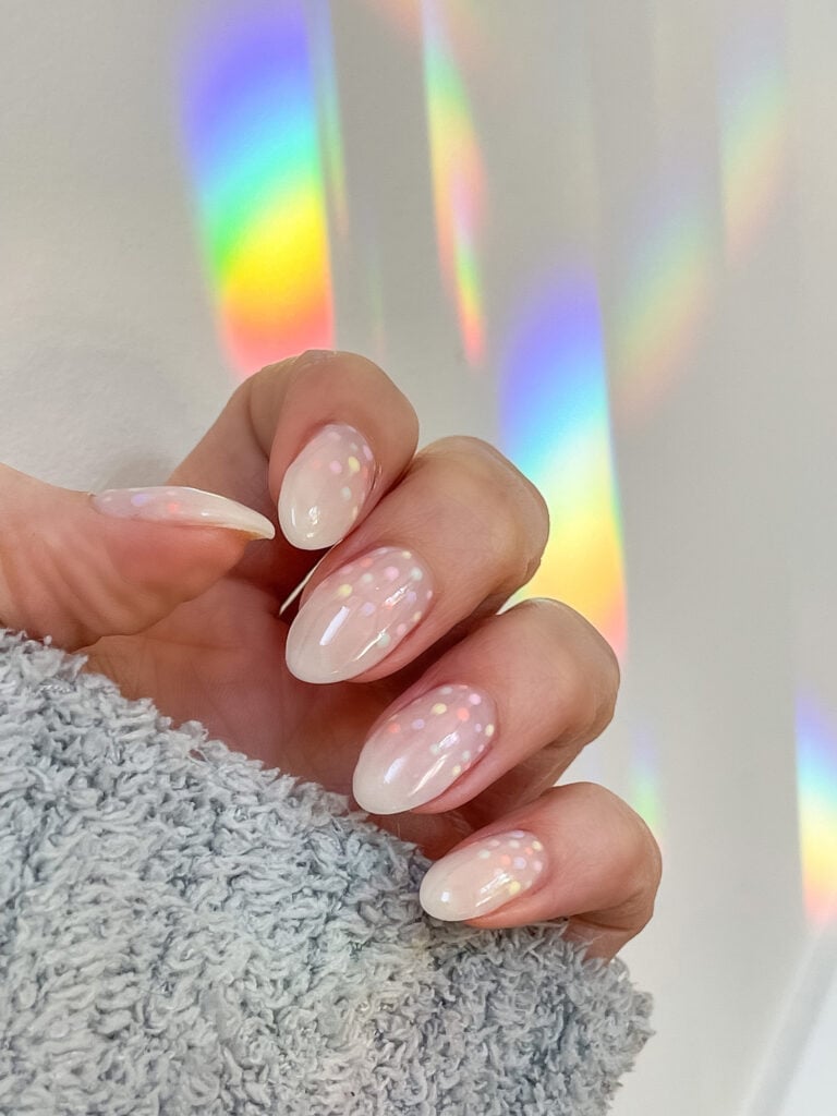 Milky White Pastel Confetti Oval Nails — Cute Trendy Nails