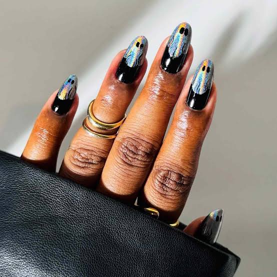 Dark Brown Light Blue Polka Dot Square Nails — Cute Trendy Nails