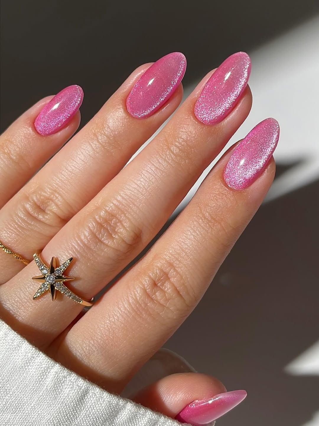 Vibrant Pink Shimmer Oval Nails — Cute Trendy Nails