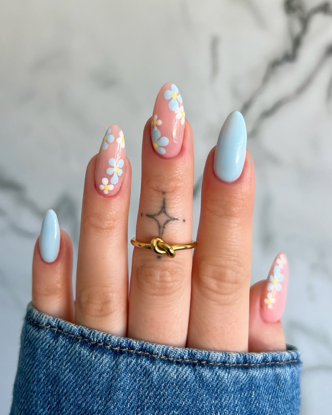 Light Pink Floral Accent Almond Nails — Cute Trendy Nails