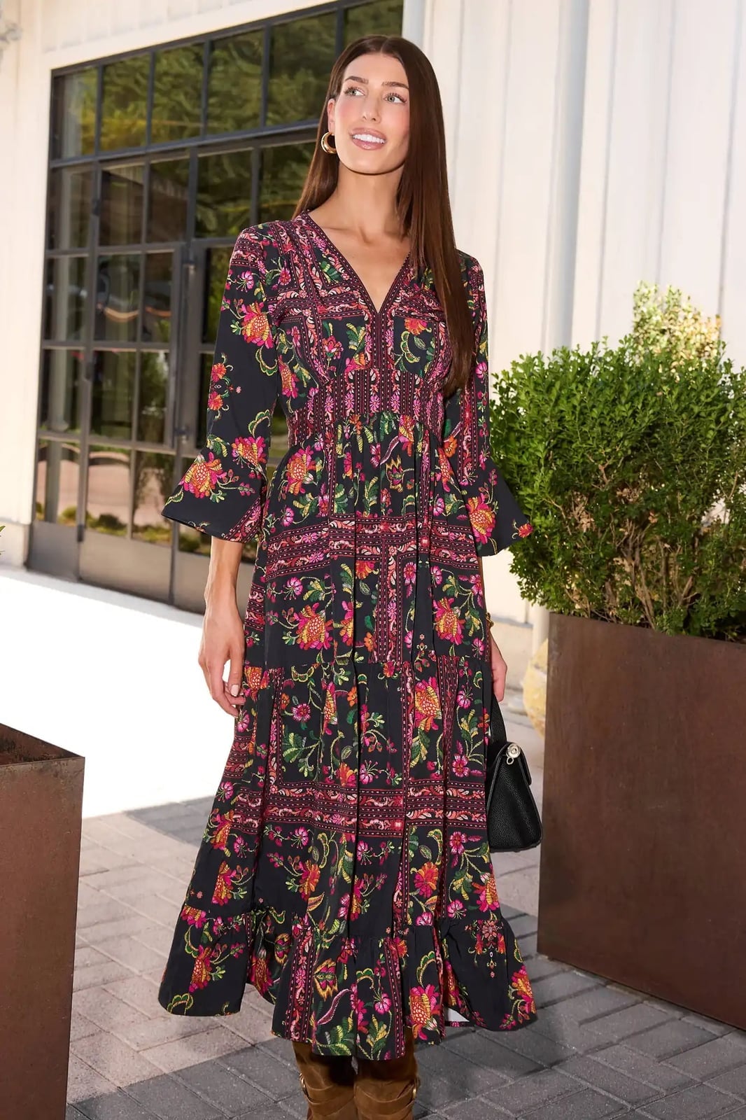 Bohemian Floral Print Tiered Dress — Cute Unique Outfits
